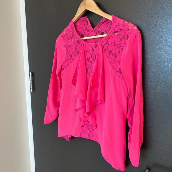 BCBG XS silk blouse Elegant Pink Lace Women's Top GUC - Picture 7 of 16